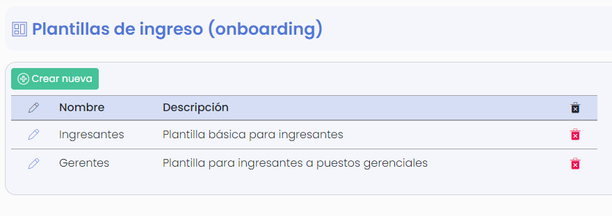 Plantillas de ingreso