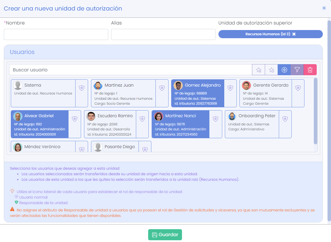 Nueva unidad de autorización