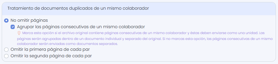 Opciones de enviar analizando el archivo